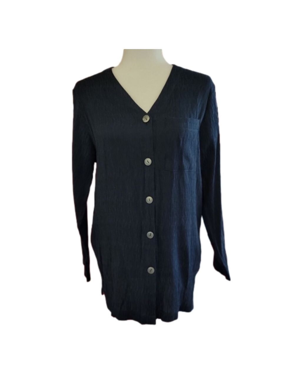 Karen Scott Navy Blue Rayon Blend Buttonfront Top/Cardigan Size Small EUC